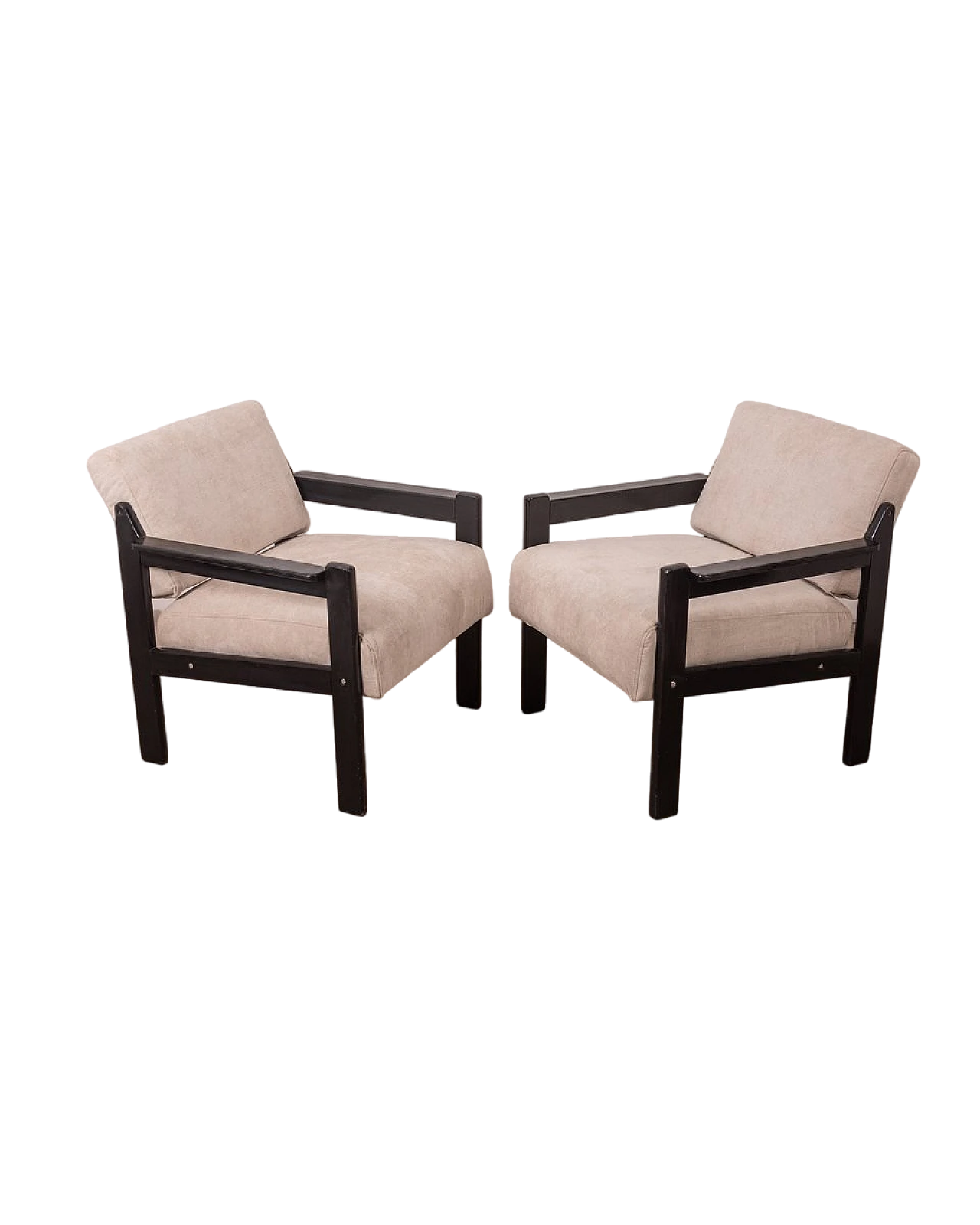 Pair of armchairs in black wood and grey fabric, 1980s 9