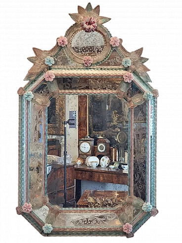 Venetian decorated and colored Murano glass mirror, early 20th century