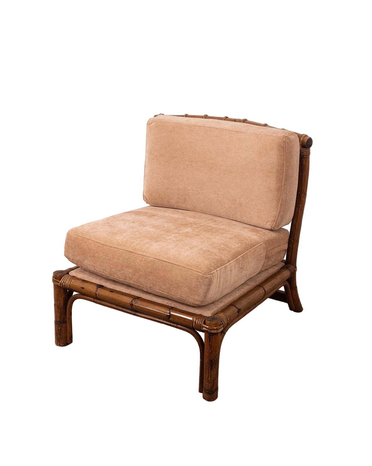 Armchair with bamboo structure & beige fabric, 1960s 9