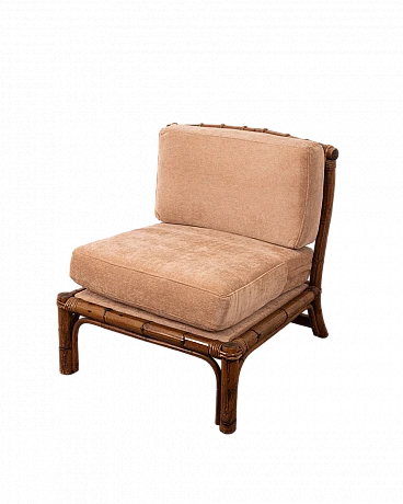 Armchair with bamboo structure & beige fabric, 1960s