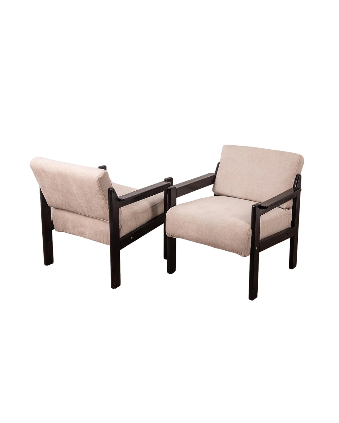 Pair of armchairs with wooden structure & grey fabric, 1980s 9