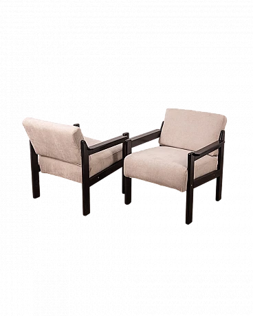 Pair of armchairs with wooden structure & grey fabric, 1980s
