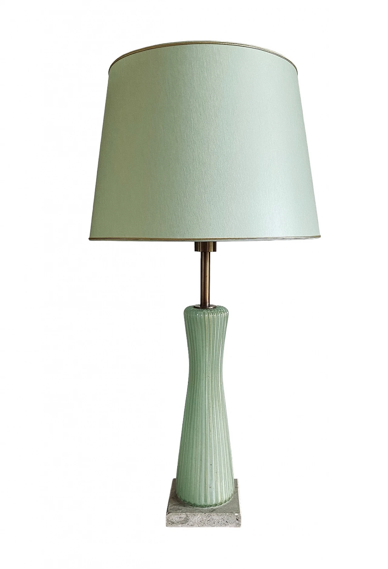 Lampada in vetro verde, marmo e ottone di Barovier & Toso, anni '40 1