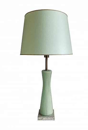 Lampada in vetro verde, marmo e ottone di Barovier & Toso, anni '40