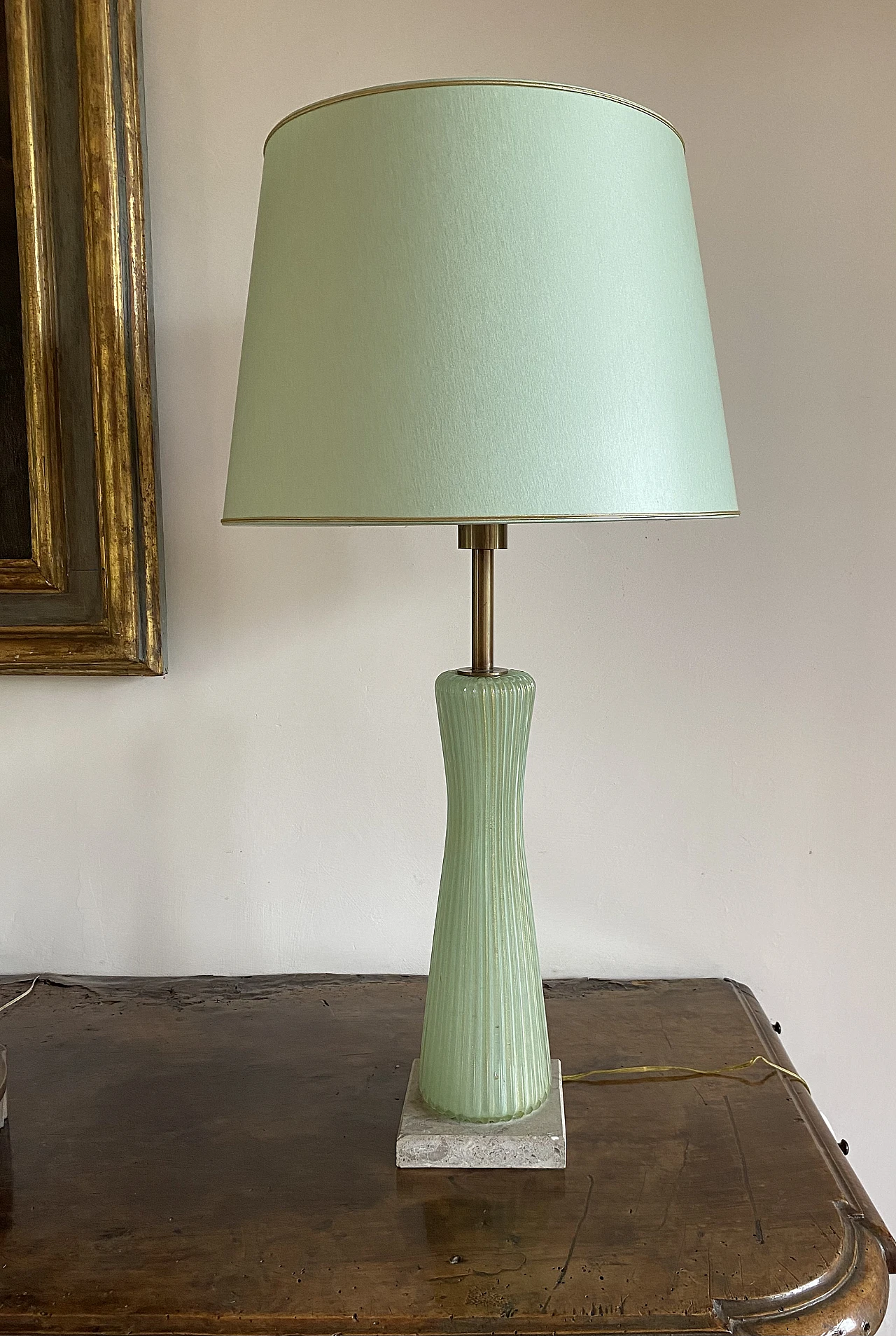 Lampada in vetro verde, marmo e ottone di Barovier & Toso, anni '40 27