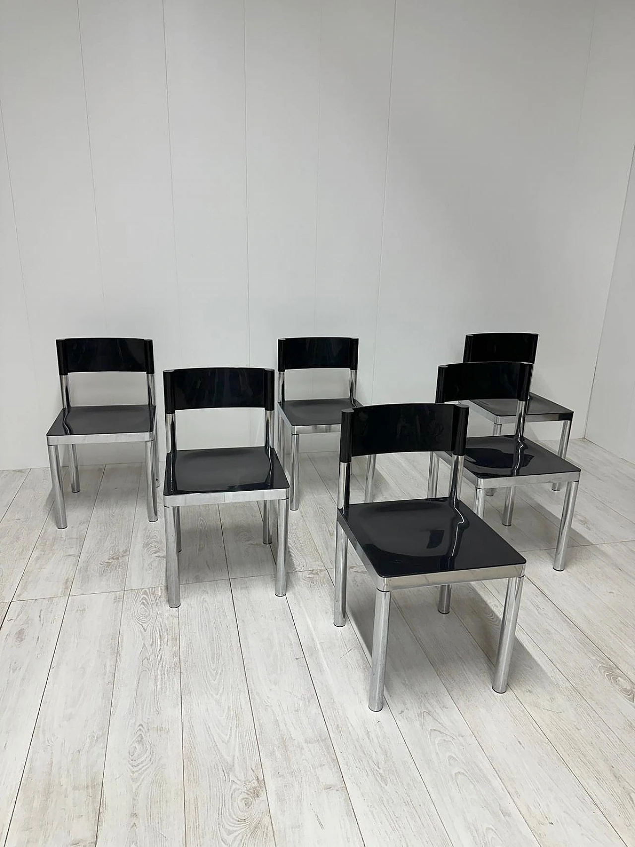 6 Chairs in steel and plastic by Giovanni Salvarani, 1970s 2