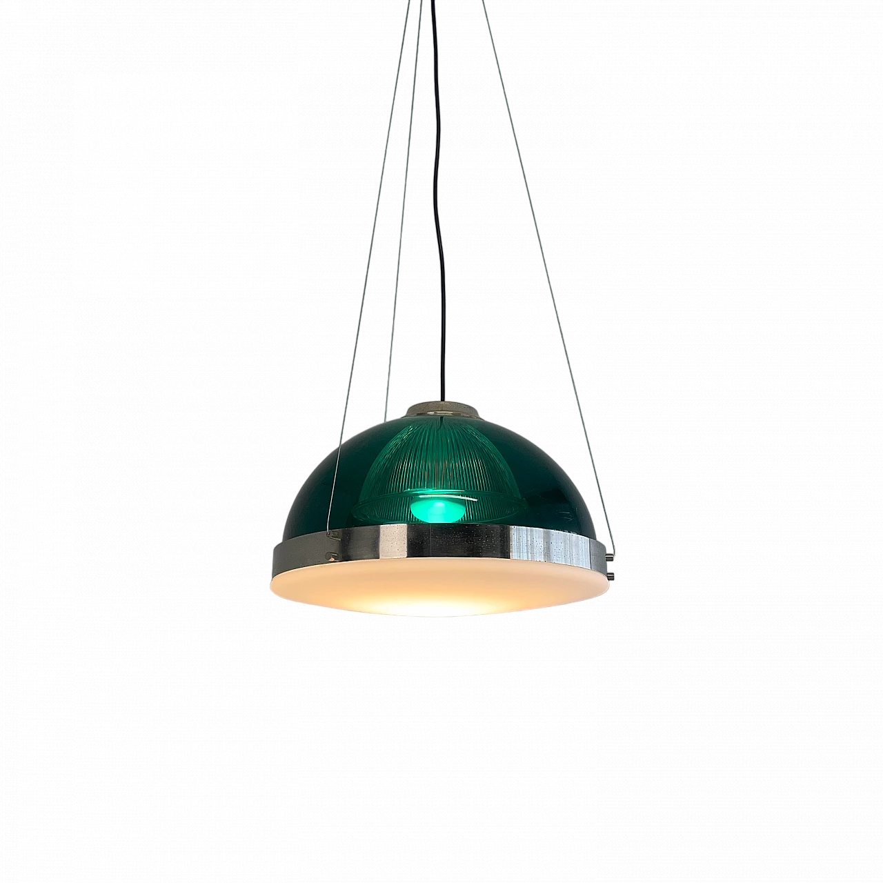 Lampada a sospensione in metacrilato verde e metallo cromato, anni '60 14