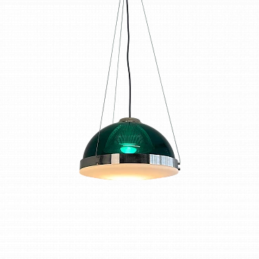 Green methacrylate and chromed metal hanging lamp, 1960s