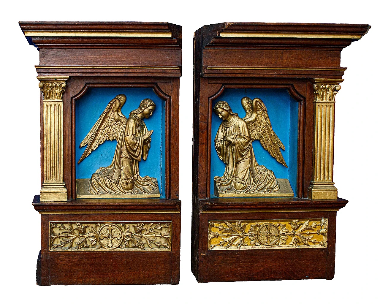 Pair of walnut niches with bas-reliefs of archangels, mid-19th century 1