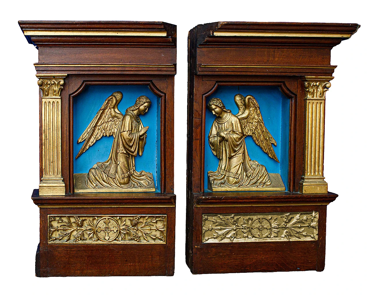 Pair of walnut niches with bas-reliefs of archangels, mid-19th century 2