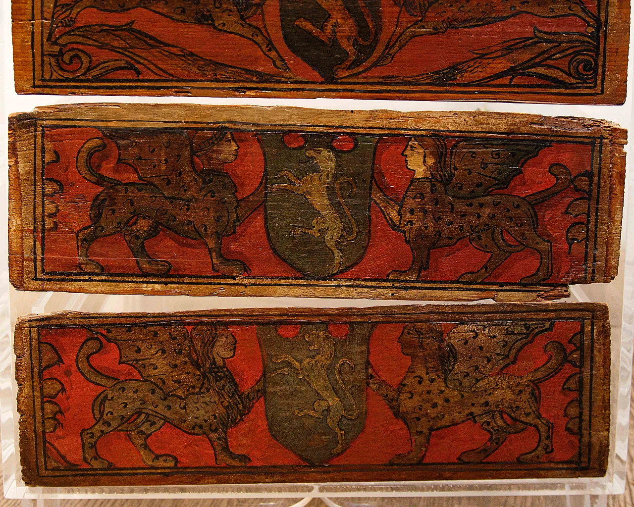 Pair of bedside tables with 15th-century heraldic panels 5