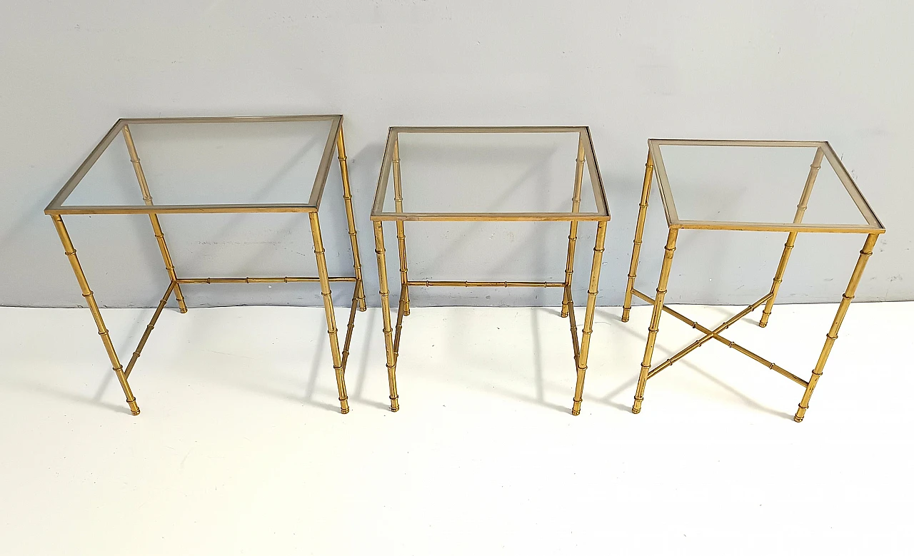 3 Nesting tables in brass and glass in the style of J. Adnet, 1960s 7