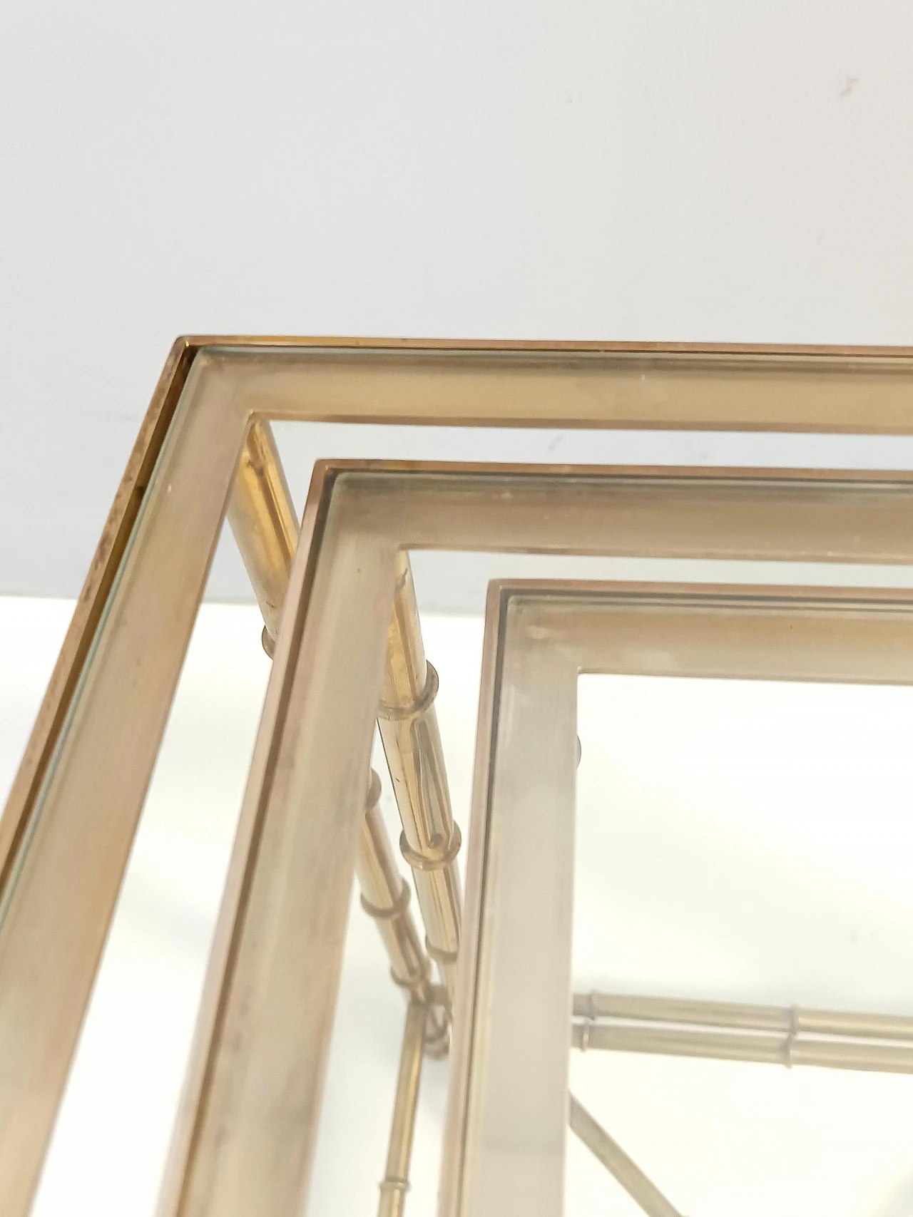 3 Nesting tables in brass and glass in the style of J. Adnet, 1960s 11