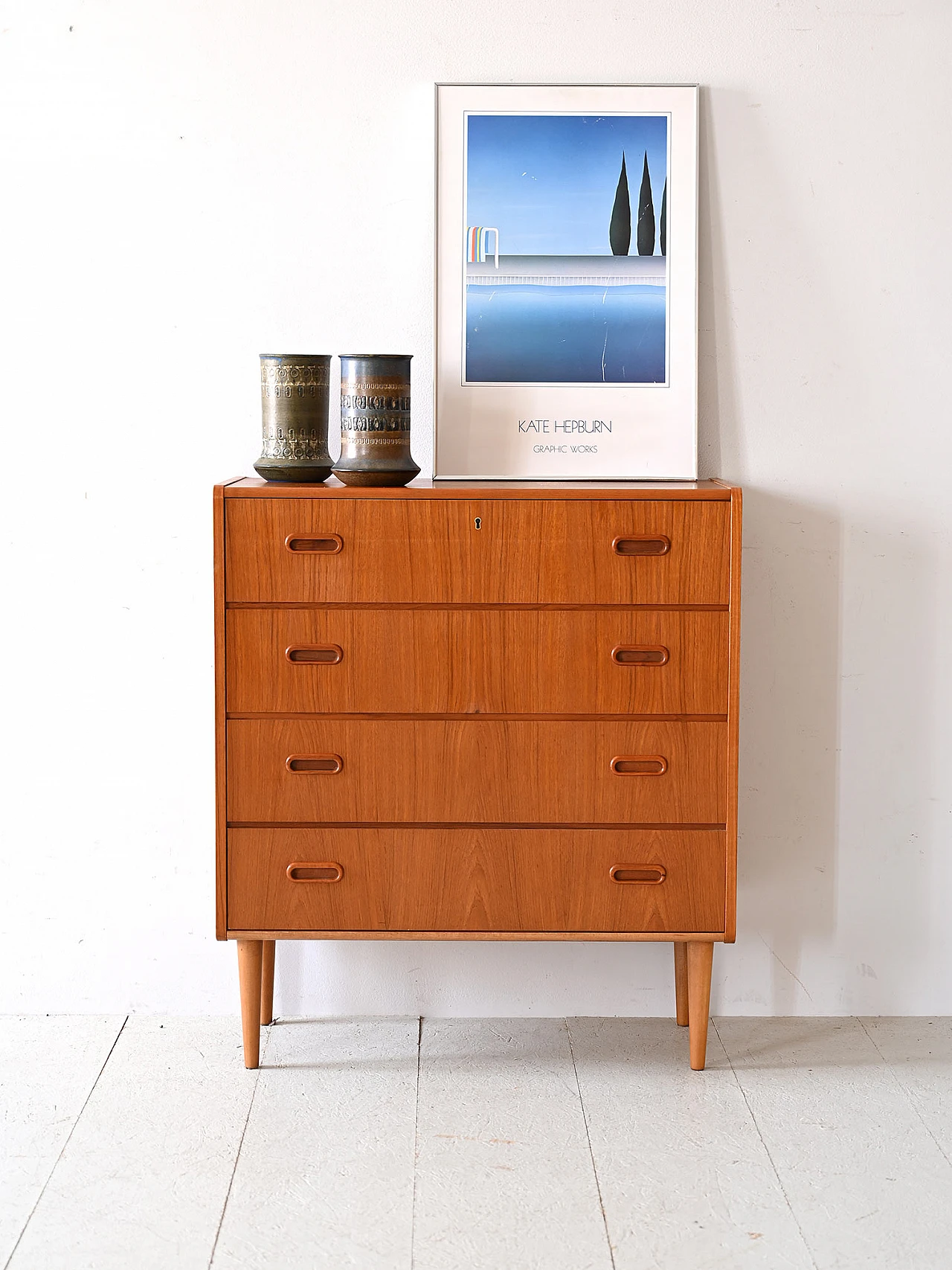 Scandinavian teak wood four-compartment chest of drawers, 1960s 1