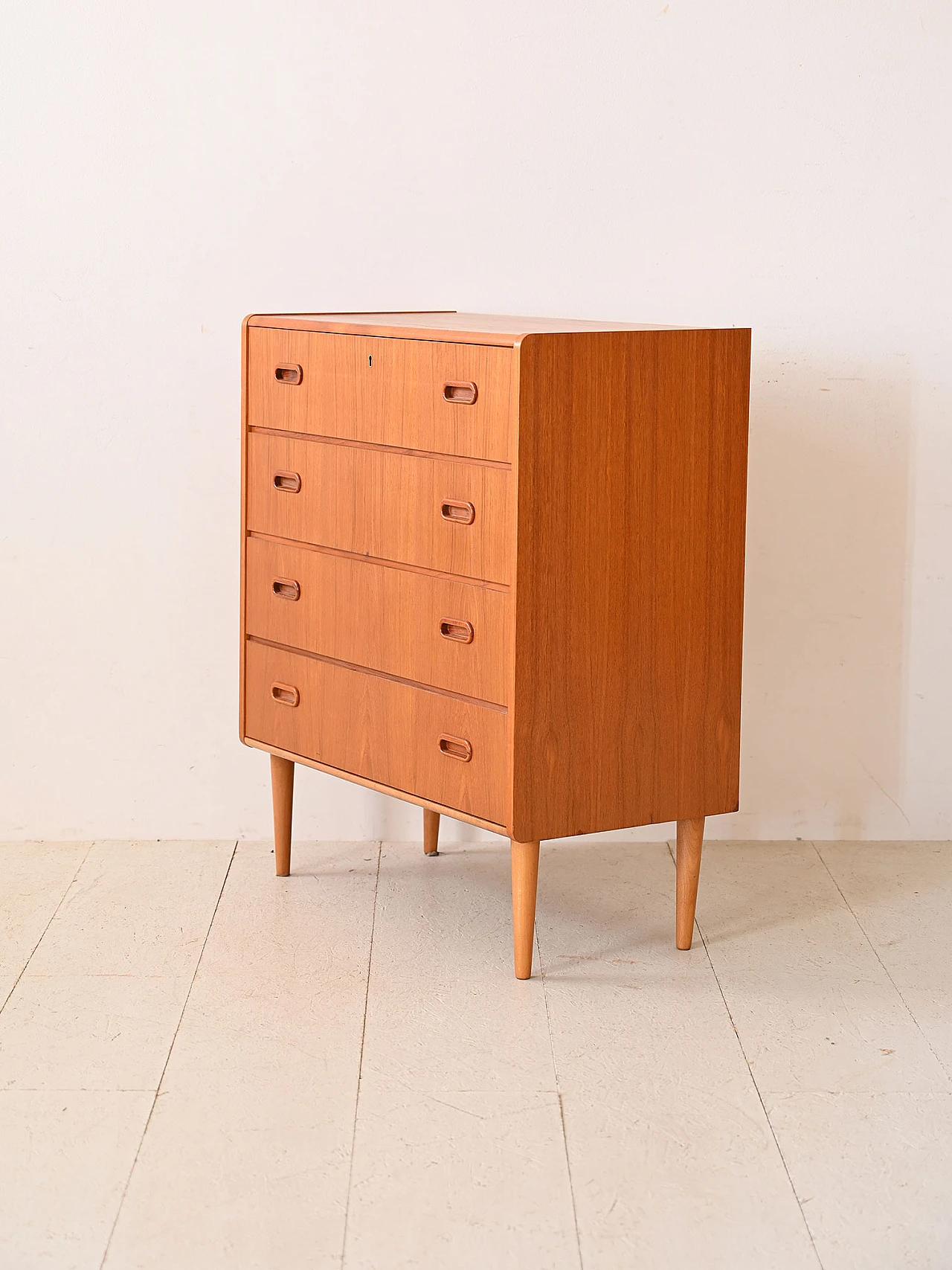 Scandinavian teak wood four-compartment chest of drawers, 1960s 4