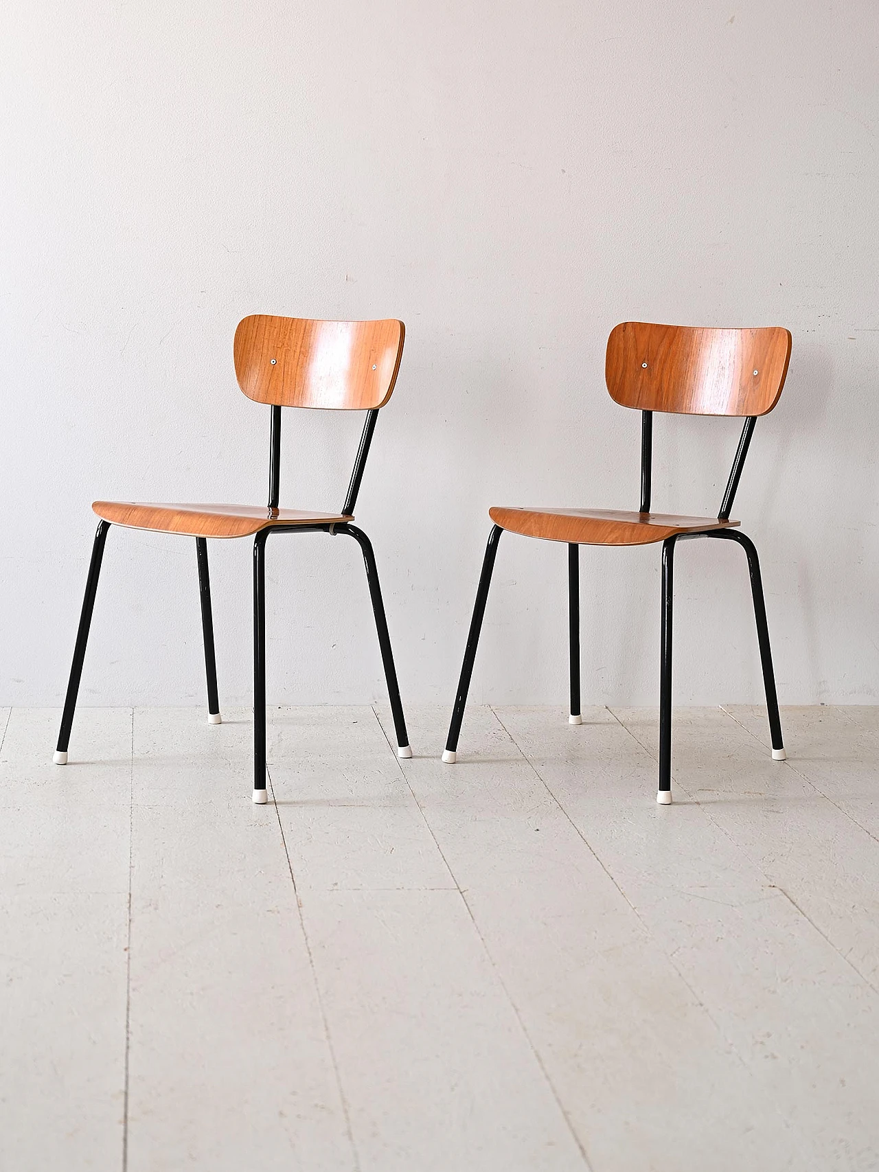 Pair of Scandinavian teak and tubular metal chairs, 1960s 1