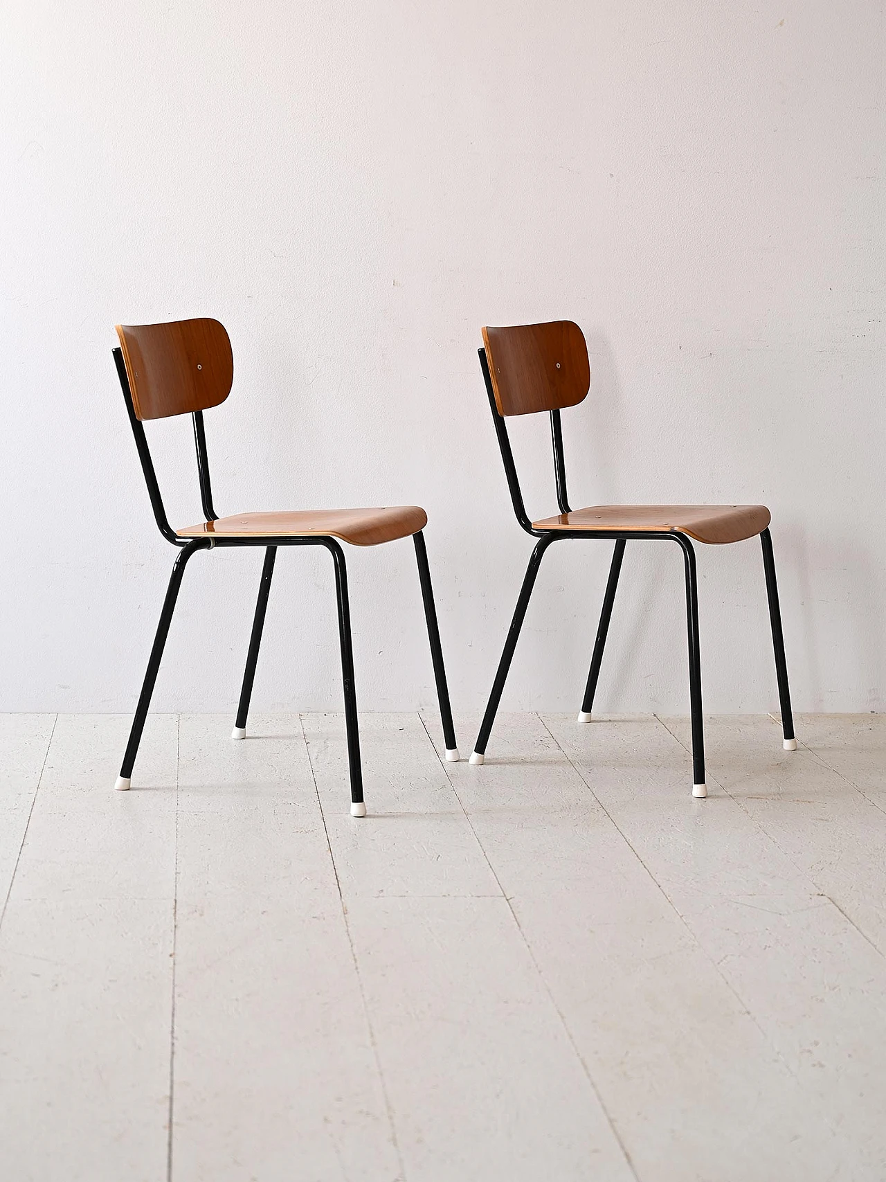 Pair of Scandinavian teak and tubular metal chairs, 1960s 2