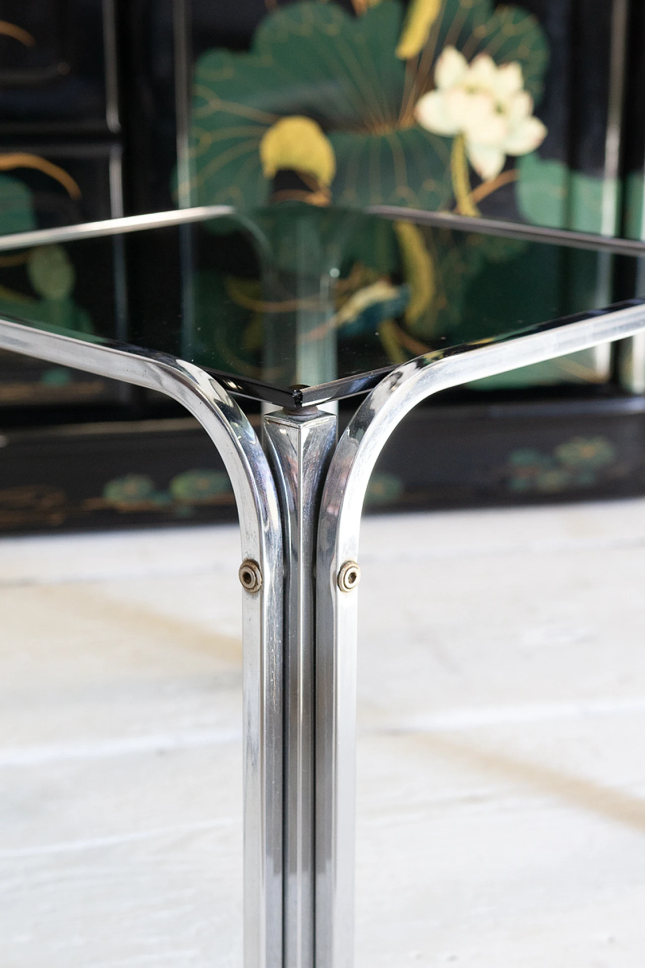 3 Nesting tables in chromed metal and smoked glass, 1970s 3