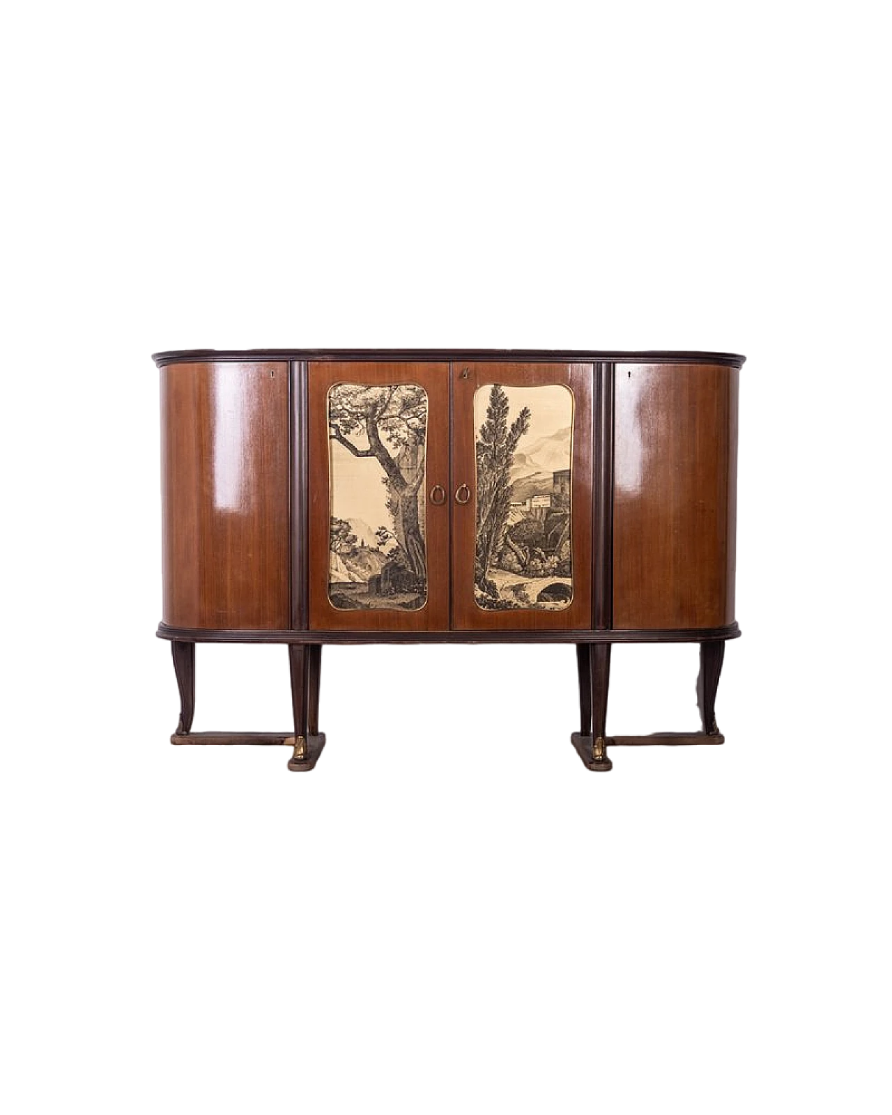 Sideboard in wood, brass and glass with leaf motifs, 1950s 15