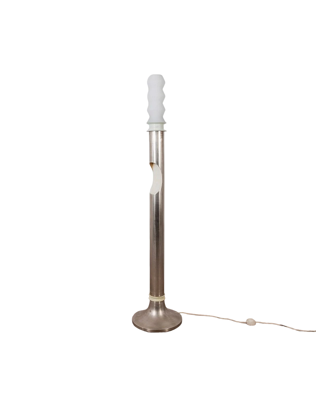 Chromed metal and white glass 2-light floor lamp, 1970s 8