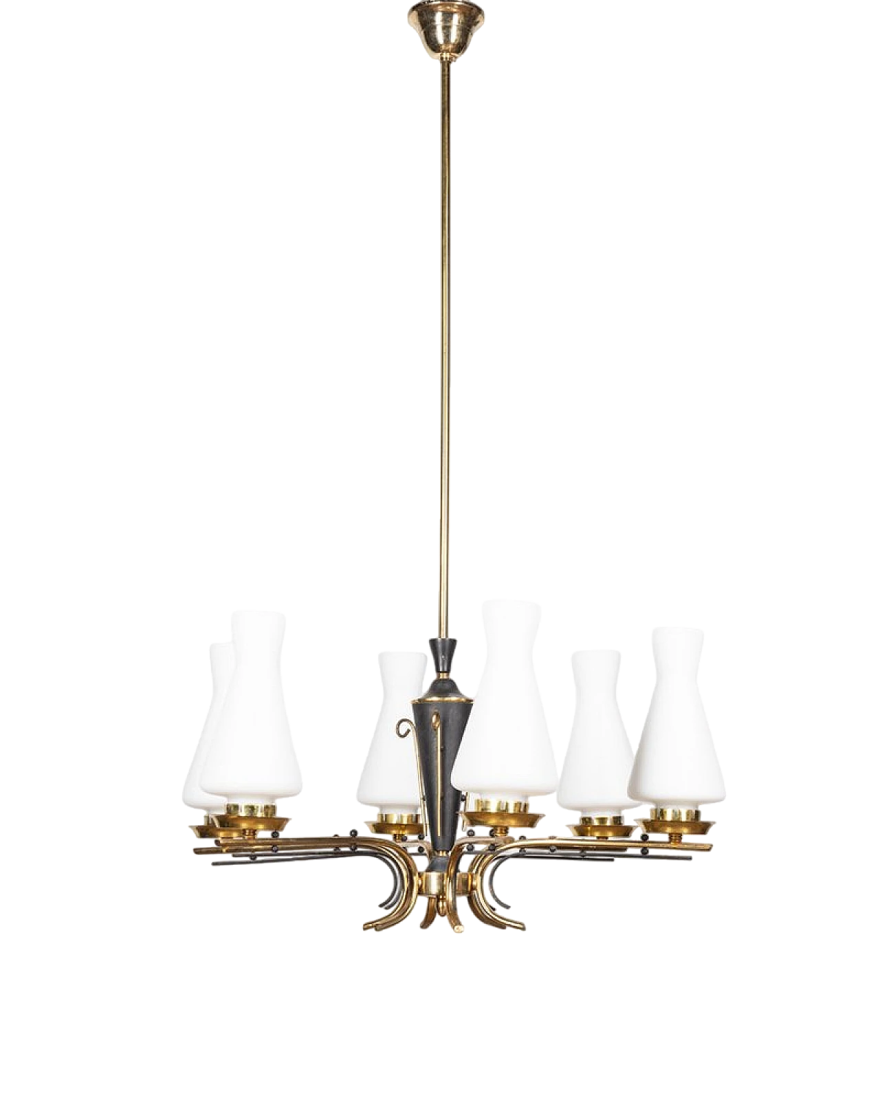 6-Light floor lamp in black metal, gilded brass and glass, 1950s 9