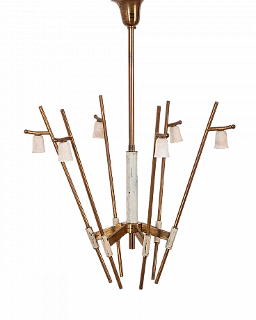 6-Light chandelier in gilded brass and white metal, 1950s