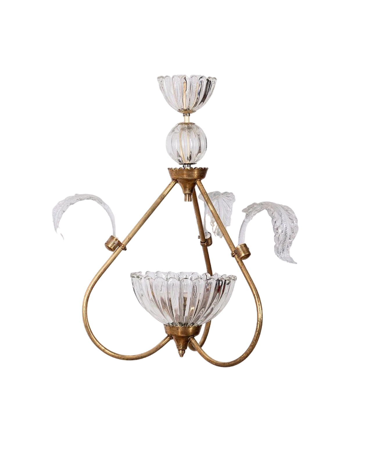 Chandelier with gilded brass frame and Murano glass, 1950s 12