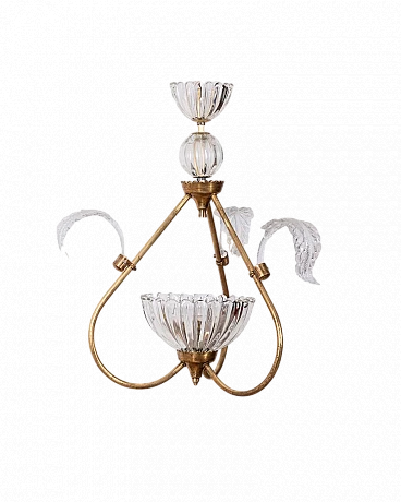 Chandelier with gilded brass frame and Murano glass, 1950s