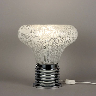 Lampada da tavolo a fungo in metallo cromato e vetro, anni '70