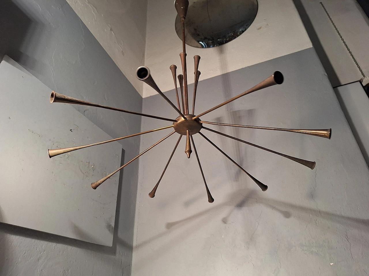 Lampadario Sputnik in ottone di Oscar Torlasco di Lumi, anni '60 1