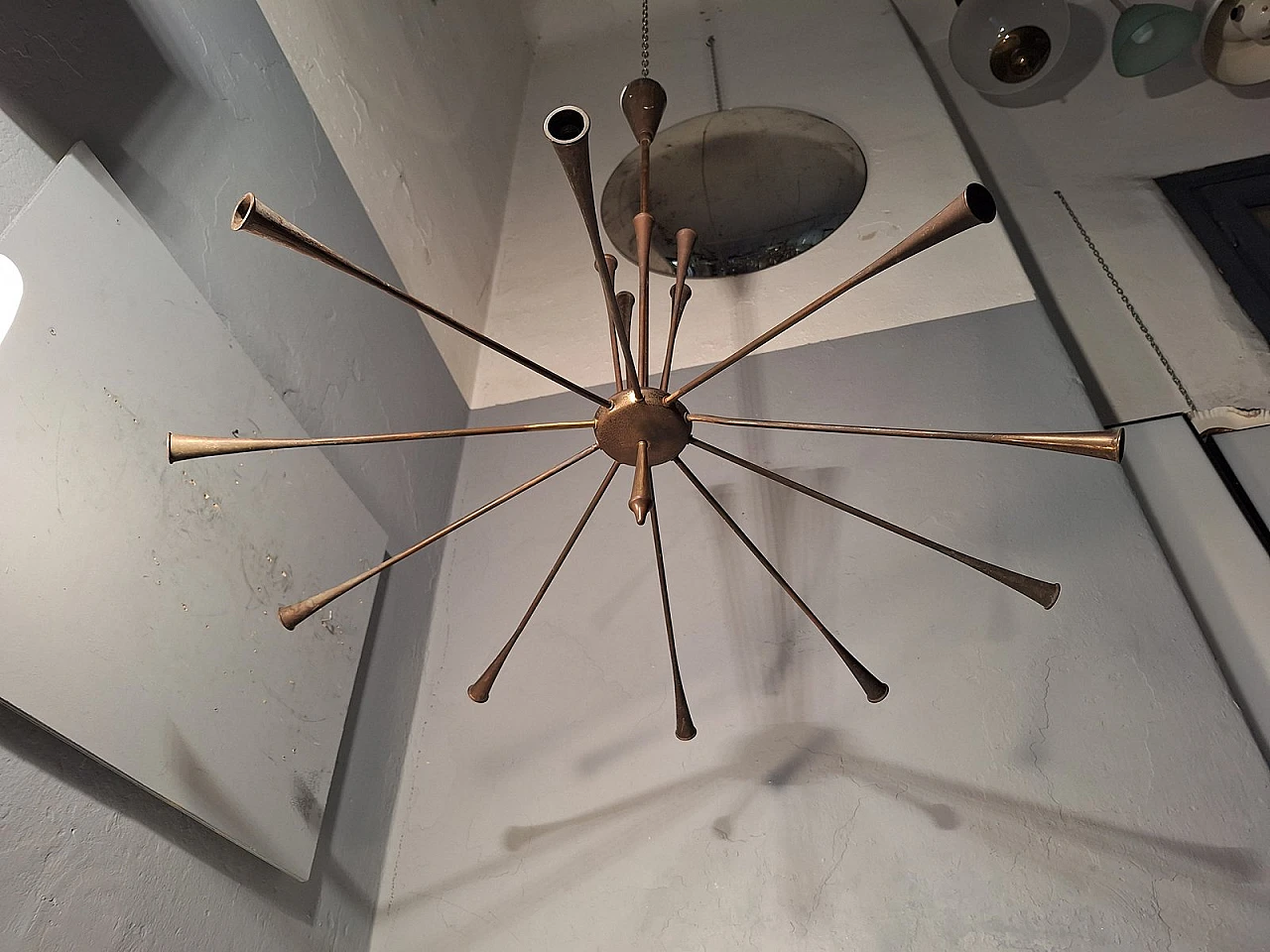 Lampadario Sputnik in ottone di Oscar Torlasco di Lumi, anni '60 7