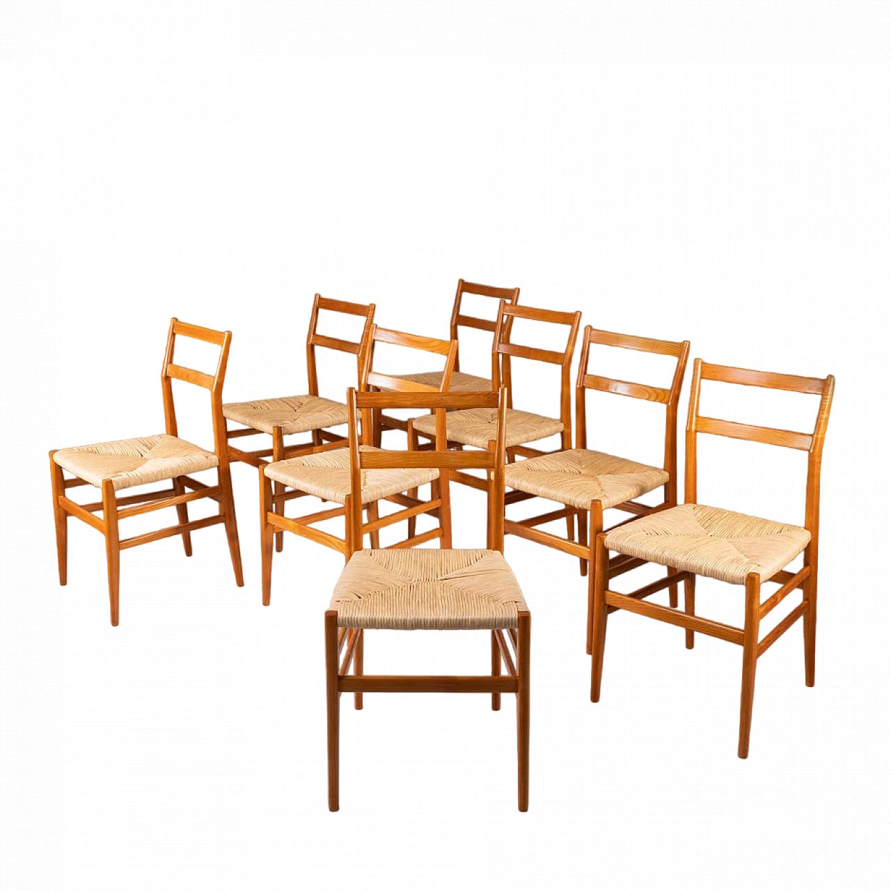 8 Superleggera Chairs in wood & straw by Gio Ponti for Cassina, 1950s 12