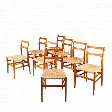 8 Superleggera Chairs in wood & straw by Gio Ponti for Cassina, 1950s