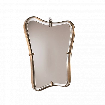 Shaped mirror with golden brass frame by Fontana Arte, 1950s