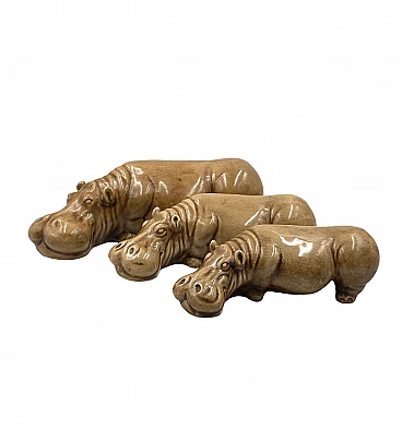 3 Beige ceramic hippos by Zaccagnini, 1950s