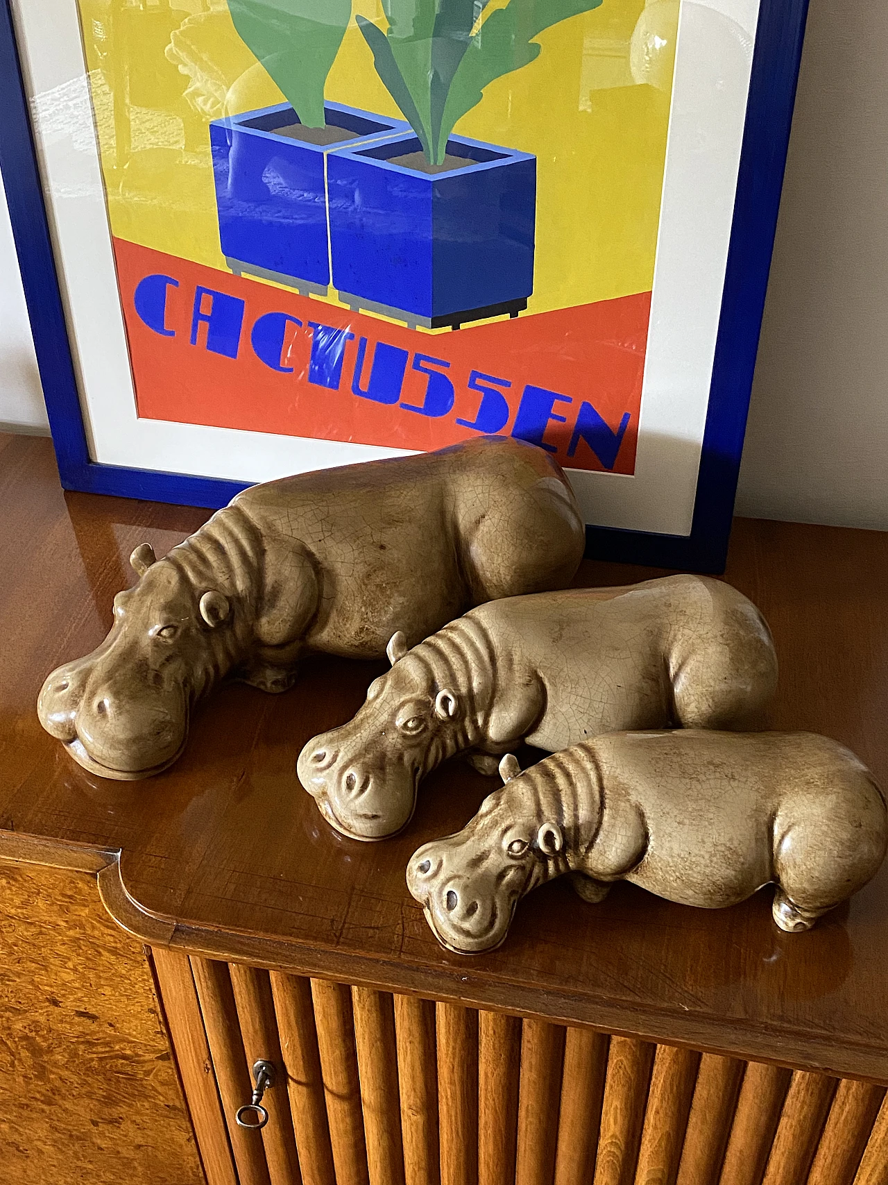 3 Beige ceramic hippos by Zaccagnini, 1950s 3