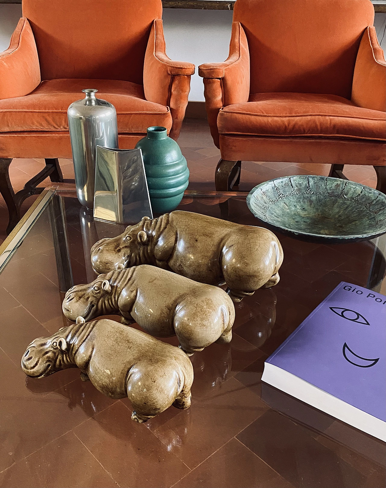 3 Beige ceramic hippos by Zaccagnini, 1950s 5