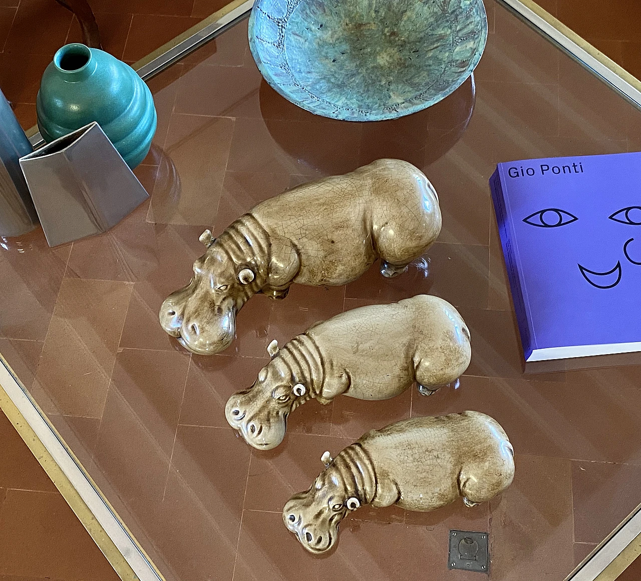 3 Beige ceramic hippos by Zaccagnini, 1950s 8