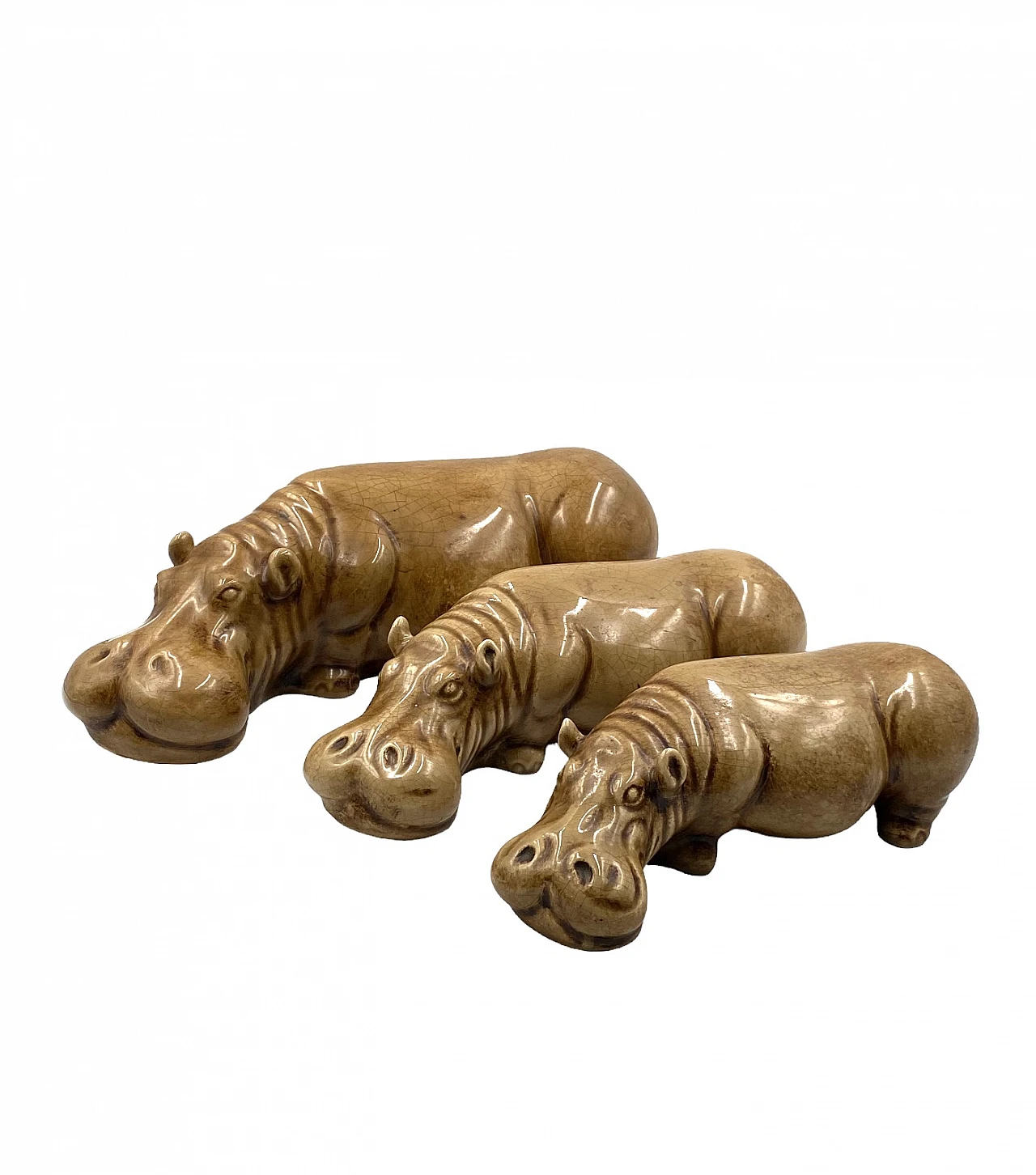 3 Beige ceramic hippos by Zaccagnini, 1950s 13