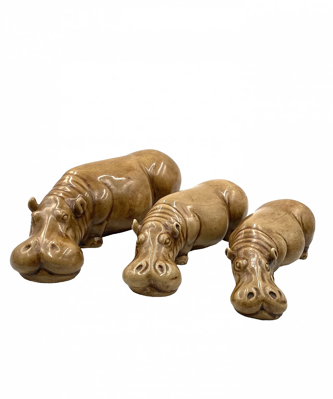 3 Beige ceramic hippos by Zaccagnini, 1950s 14