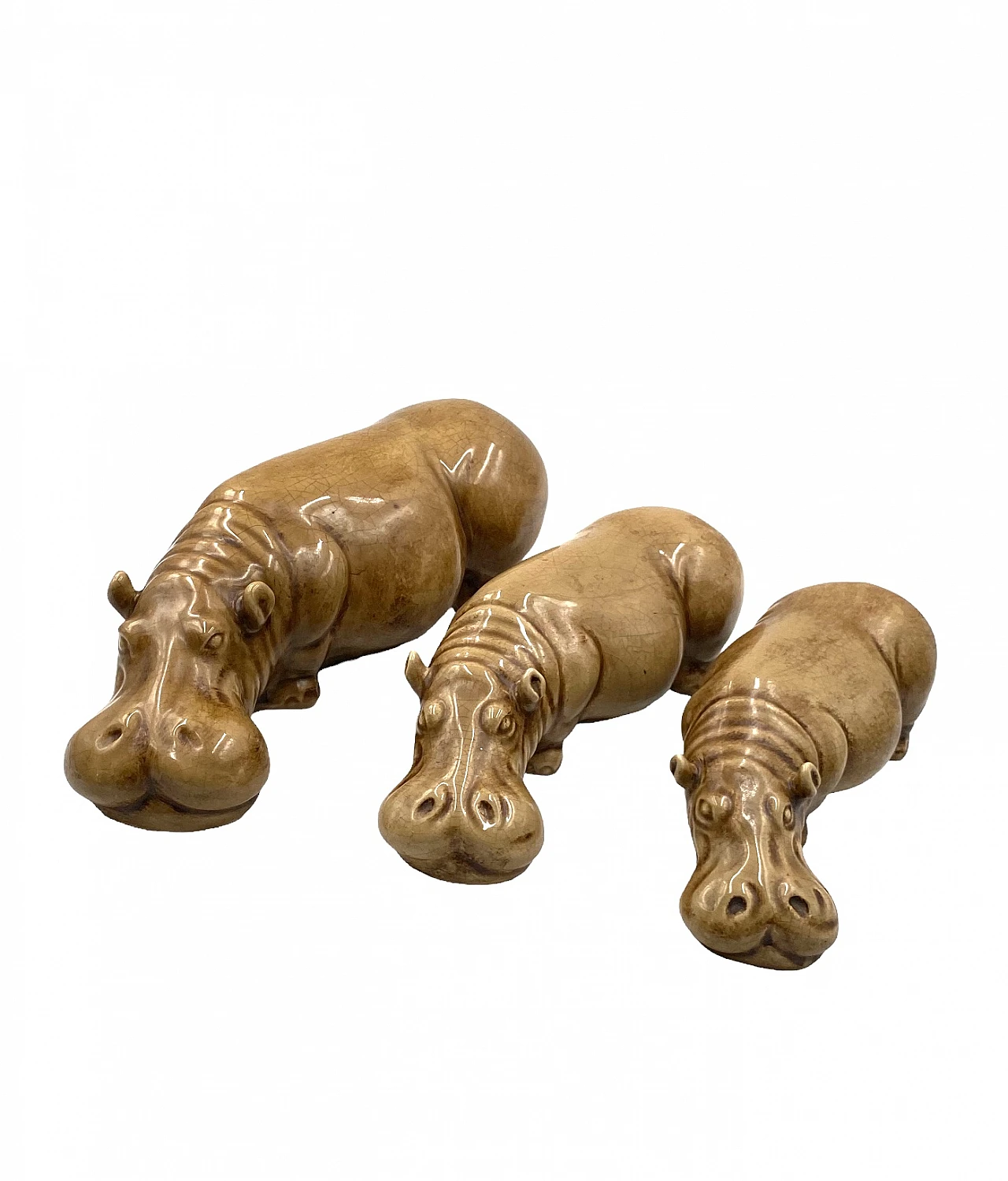 3 Beige ceramic hippos by Zaccagnini, 1950s 15