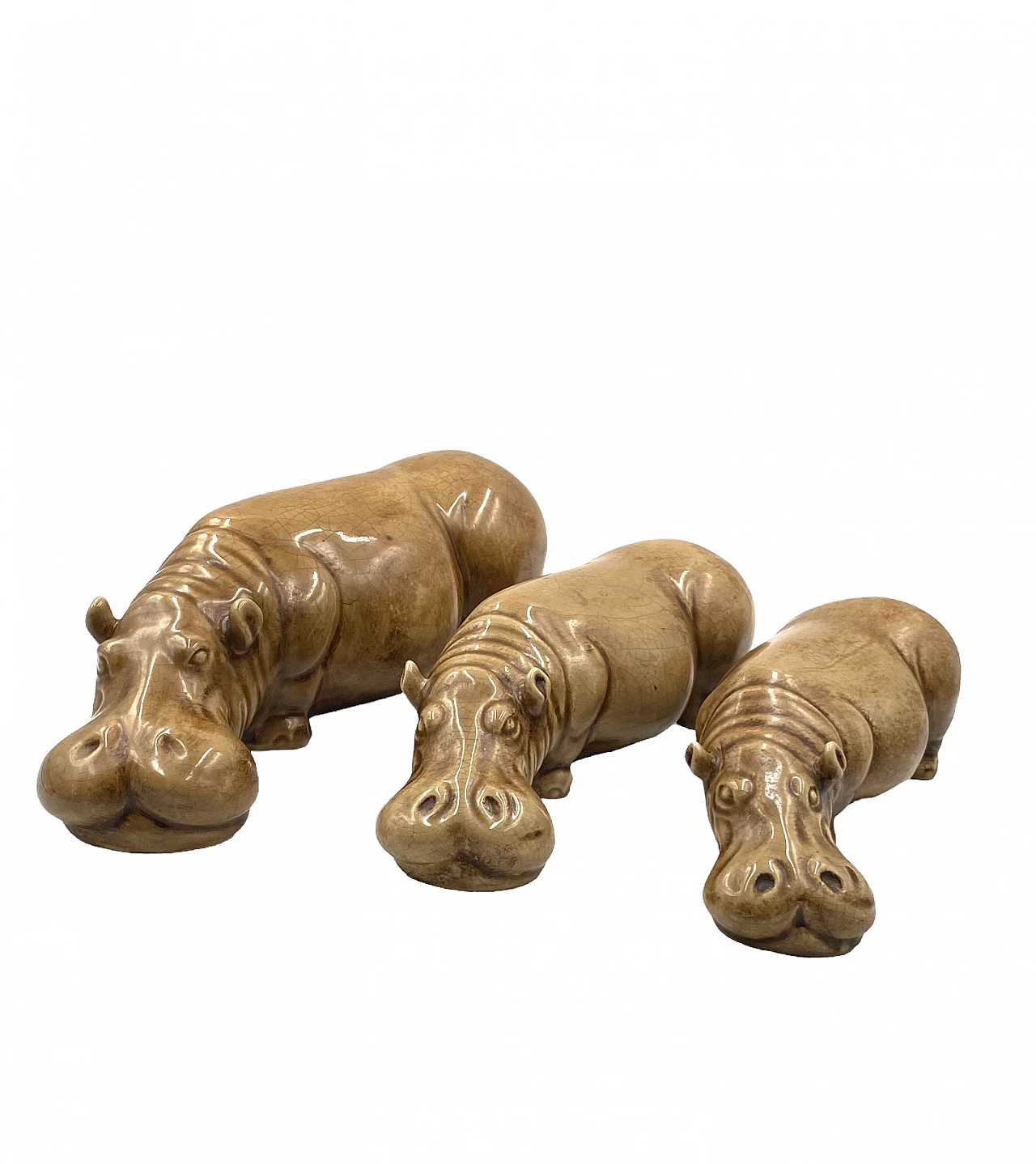 3 Beige ceramic hippos by Zaccagnini, 1950s 16