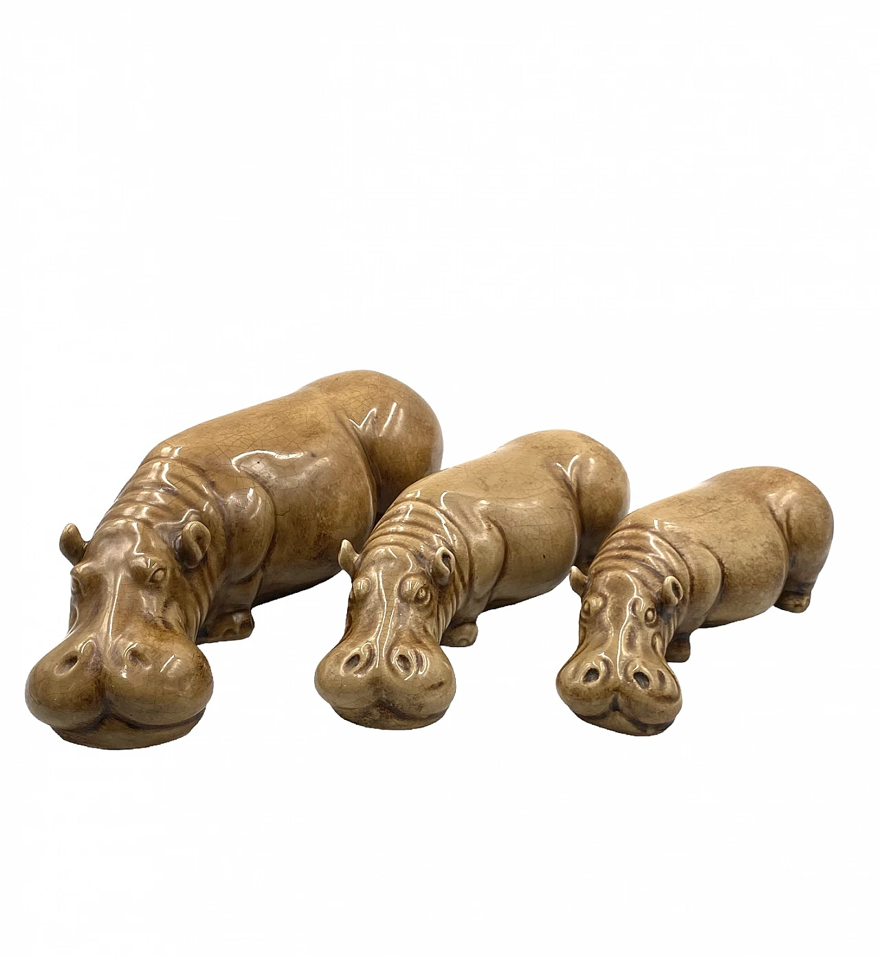 3 Beige ceramic hippos by Zaccagnini, 1950s 17