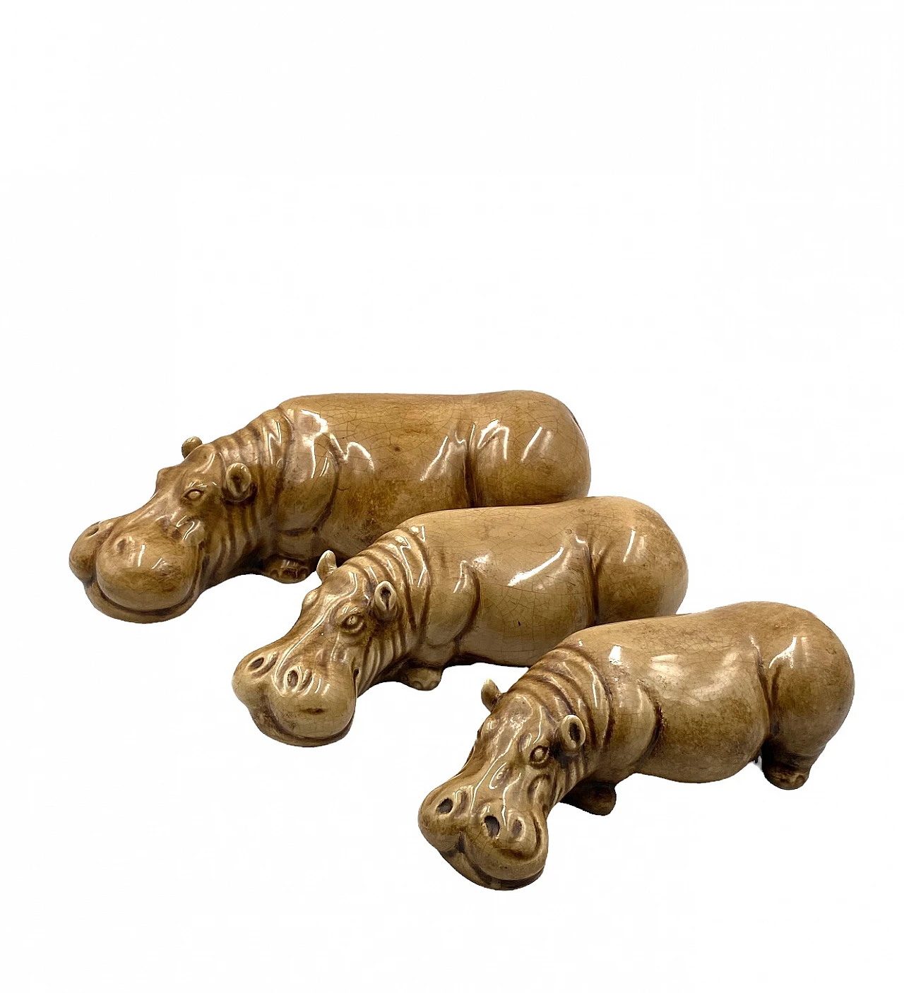 3 Beige ceramic hippos by Zaccagnini, 1950s 18