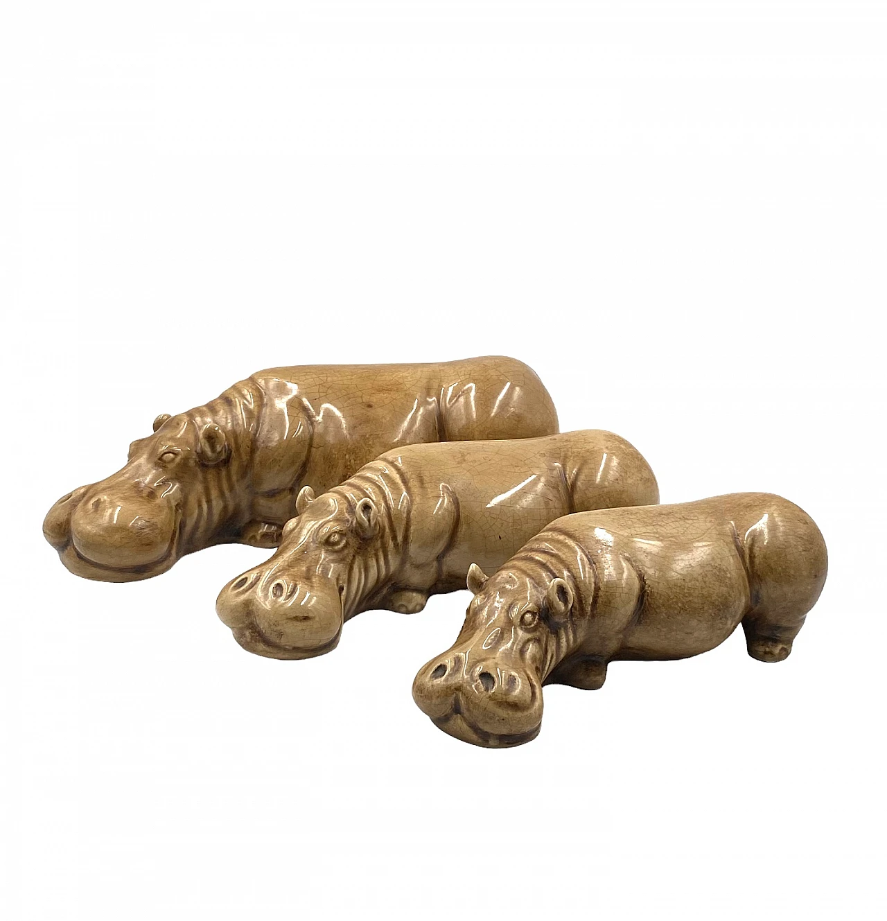 3 Beige ceramic hippos by Zaccagnini, 1950s 19