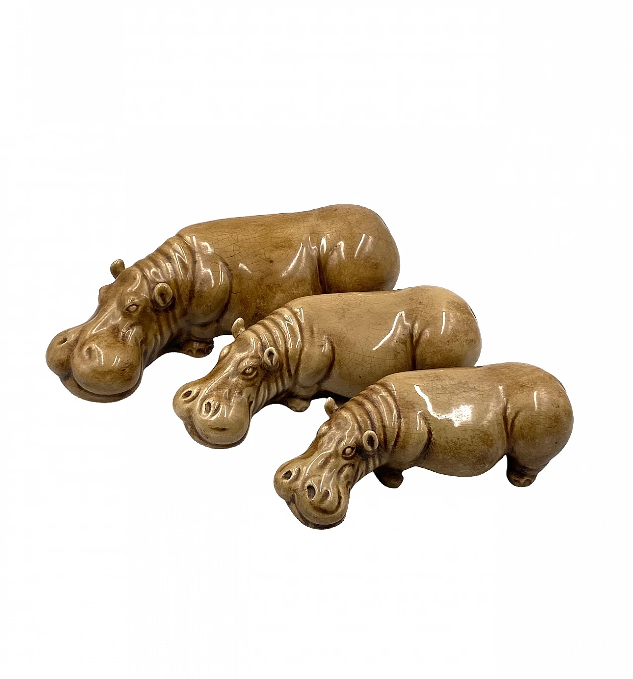 3 Beige ceramic hippos by Zaccagnini, 1950s 21