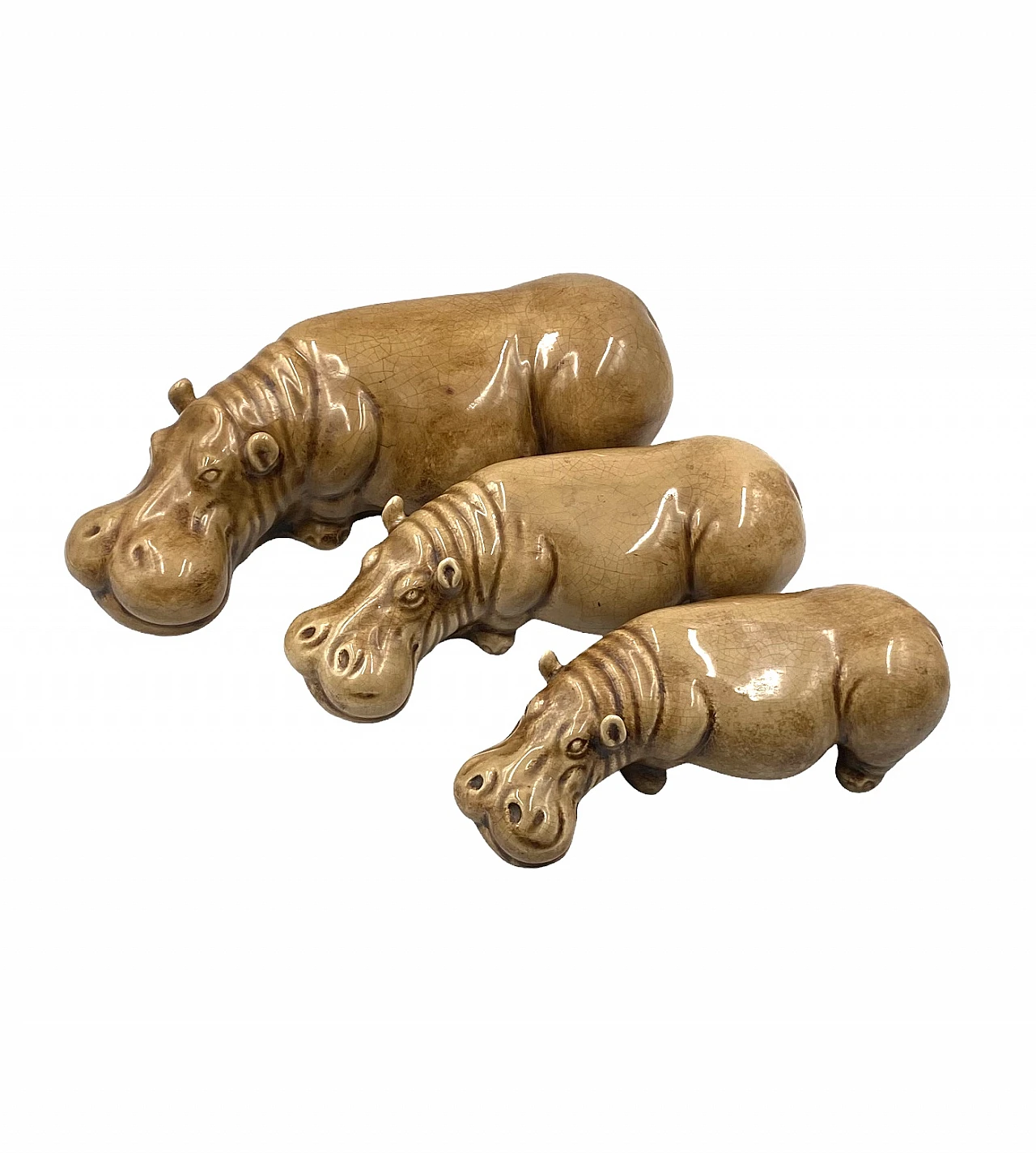 3 Beige ceramic hippos by Zaccagnini, 1950s 22