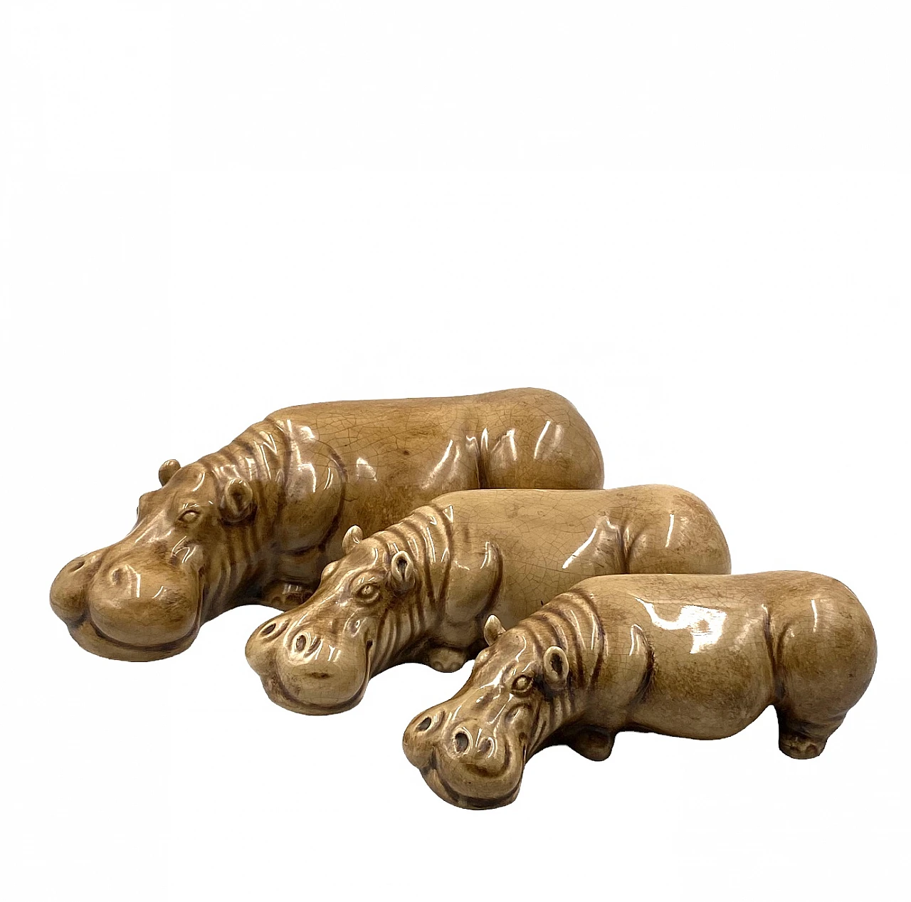 3 Beige ceramic hippos by Zaccagnini, 1950s 23