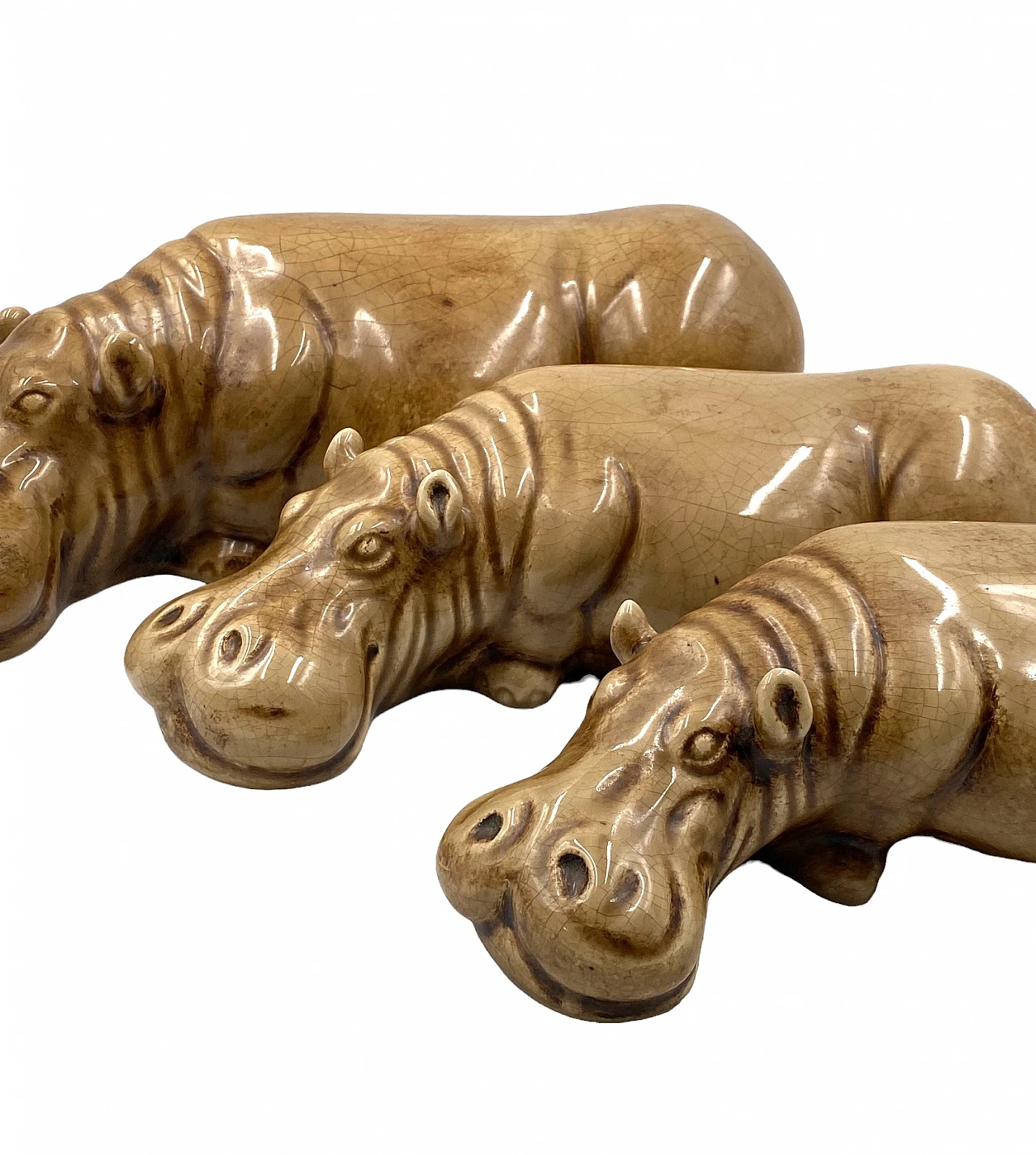 3 Beige ceramic hippos by Zaccagnini, 1950s 26