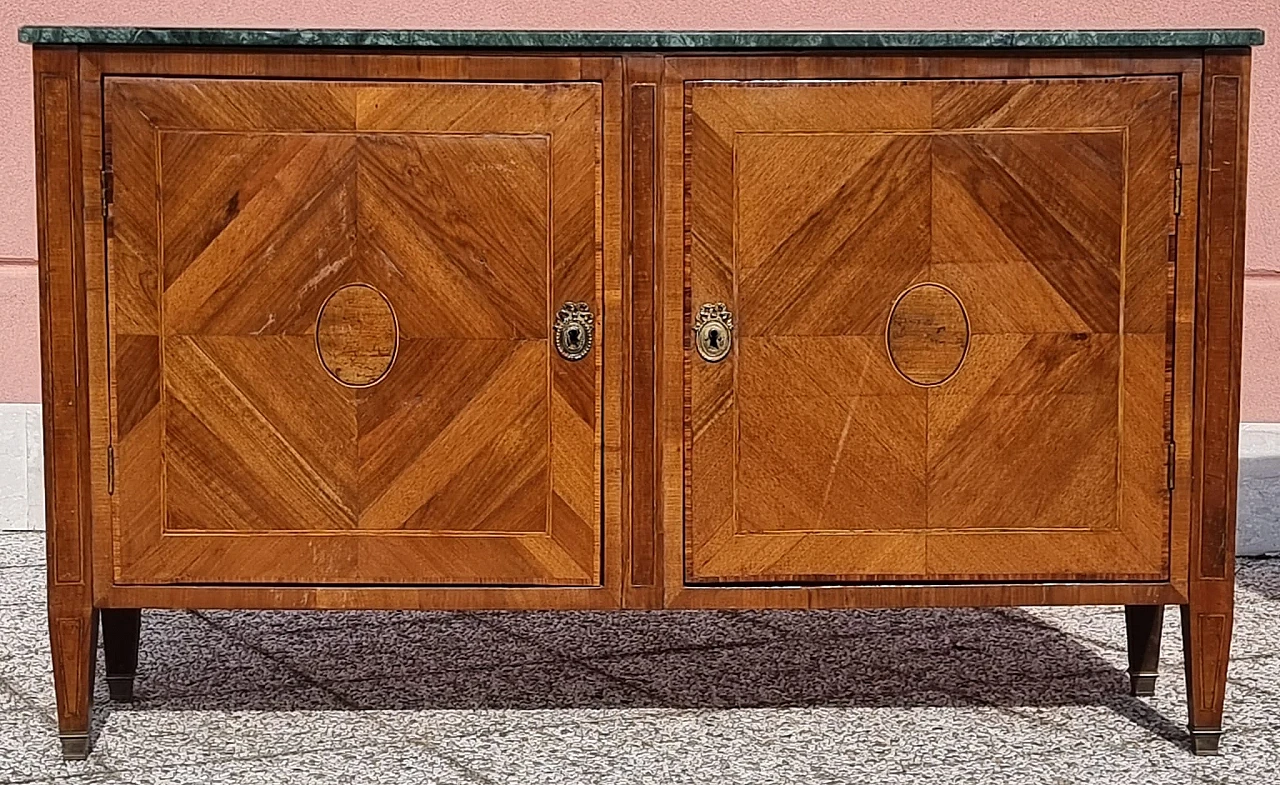 Pair of sideboards in walnut veneer & green marble tops, 18th century 2